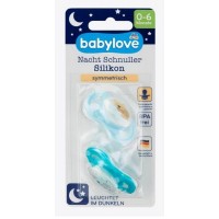 Babylove Соска ночная силиконовая, синяя/бирюзовая, размер. 1, 0-6 месяцев, 2 шт.