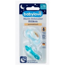 Babylove Соска ночная силиконовая, синяя/бирюзовая, размер. 3, с 16 месяцев, 2 шт.